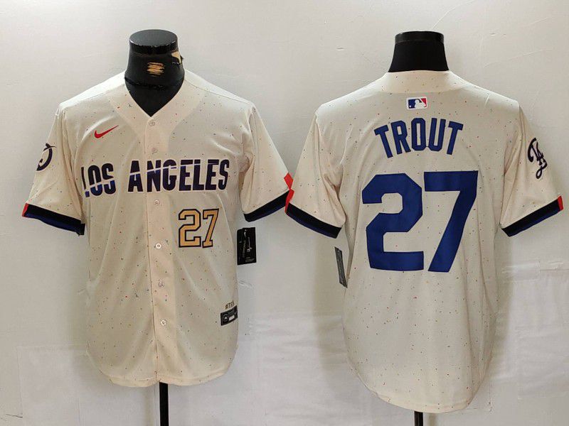Men Los Angeles Dodgers 27 Trout Cream Fashion Nike Game MLB Jersey style 31